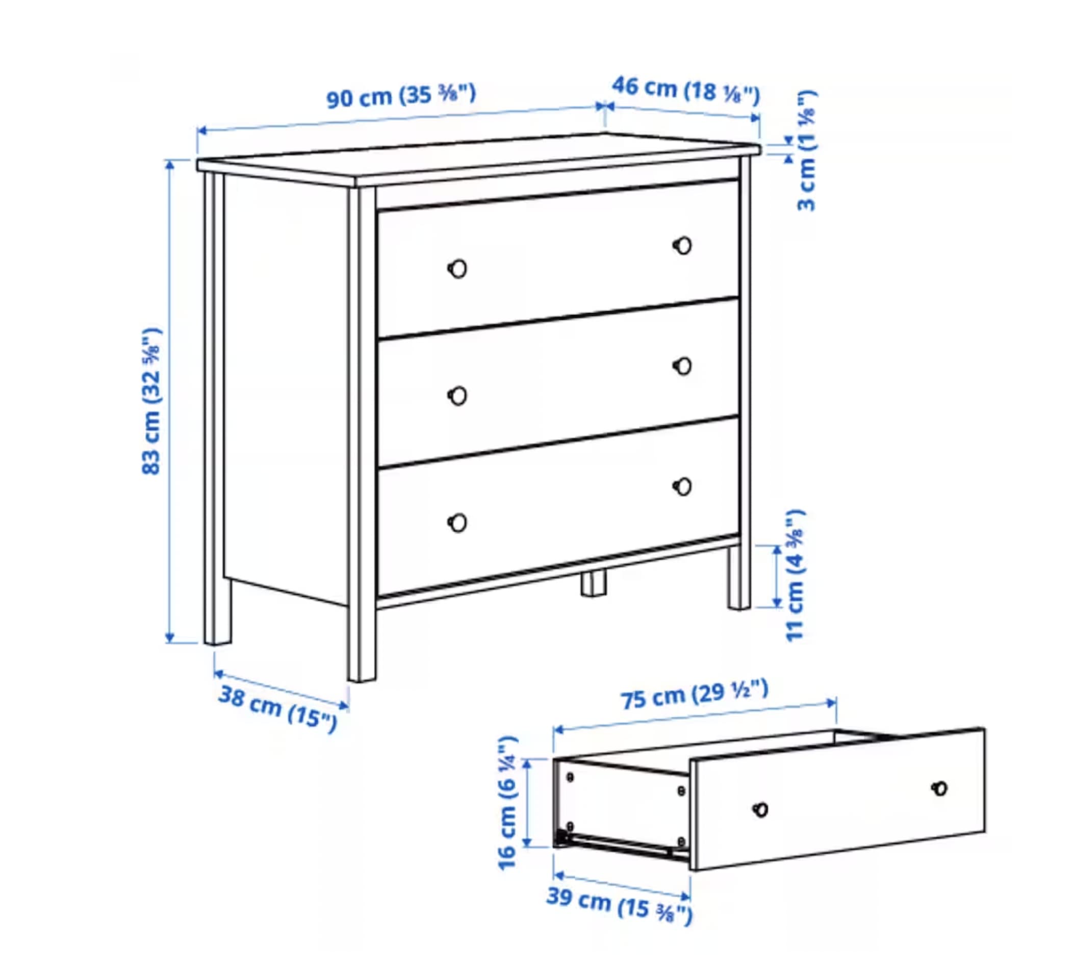 1CLIQKART KOPPANG Chest of 3 Drawers, white90x83 cm (35 3/8x32 5/8