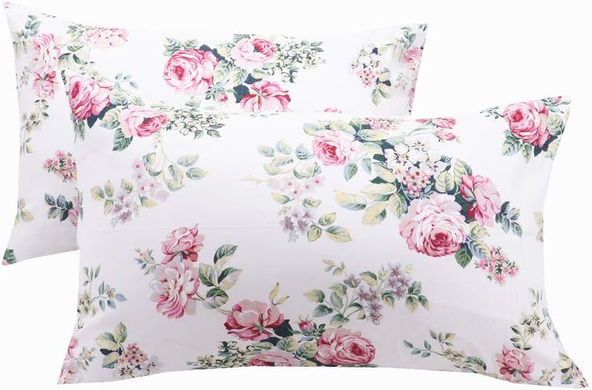 WBYCOTBED 2 Pack White Queen Size Pillow Cases Floral