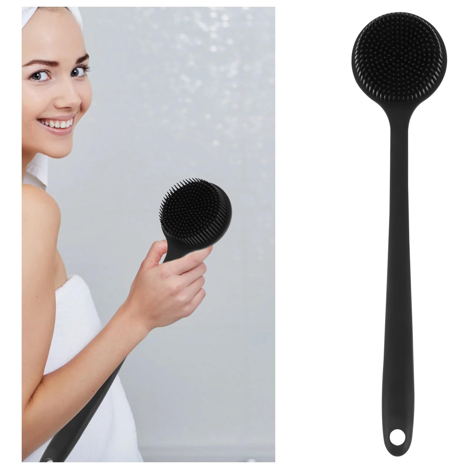 RüCkenbüRste 2Pcs Silikon Lange Griff Bad Pinsel Körper Dusche Wäscher Zurück Multifunktions Massage Reinigung Wäscher Zum Baden(Pink)