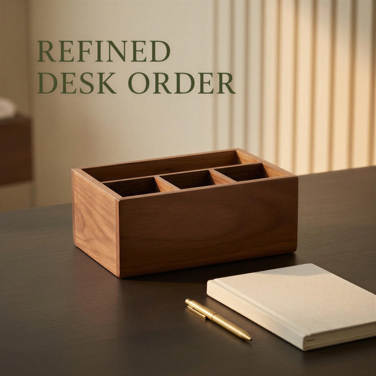 Holz-Aufbewahrungsbox, 22,1 x 14 x 8,9 cm, Organizer mit 4 Fächern, Halter für Fernbedienungen im Retro-Stil, für Kosmetik, Schreibwaren, Schreibtisch, Schminktisch und Ablagen