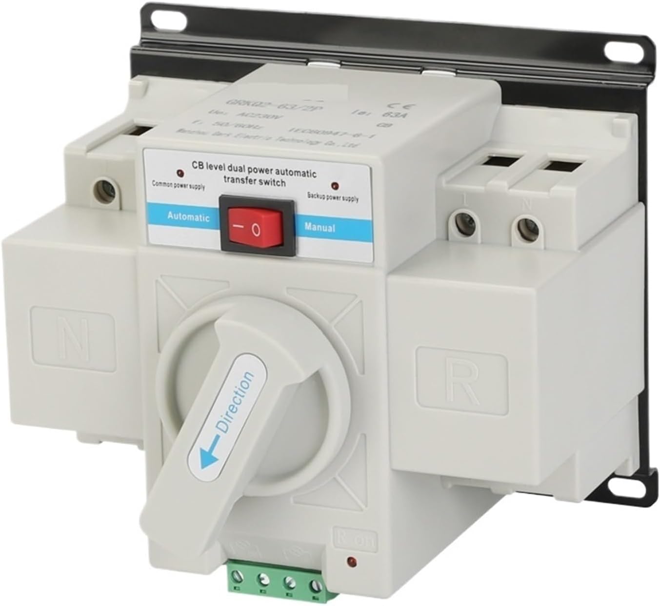 Huayong 2P100A Automatic Transfer Switch, front view with manual/automatic selector and power indicators.