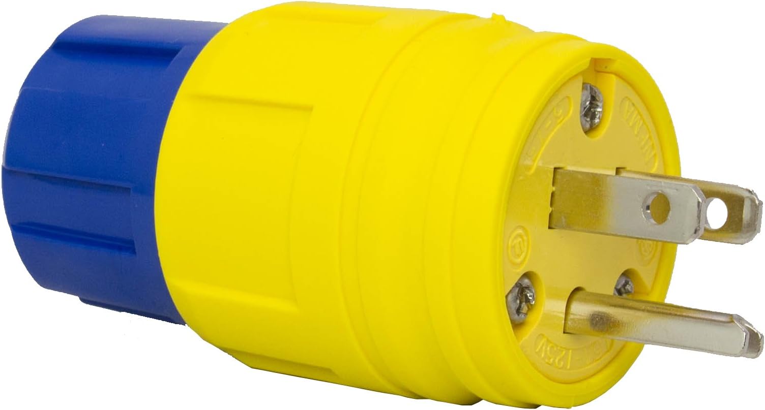 Ericson 1510-PW6P Plug, Perma-Tite, NEMA 5-15, 2 Pole/3 Wire Straight Blade, 15 Amp, 125V, 1 Phase, Safety Yellow