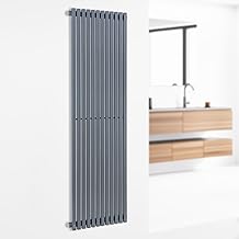 Delgado Radiator 160 x 45 cm Tubular Radiator 12 Vertical Flaps 2-in-1: Central or Side Connection/1/2" Connections, Wall Mount, 822 W / Max.70 °C/max. 10.1 bar, Slim, 8 - 20 m², Grey