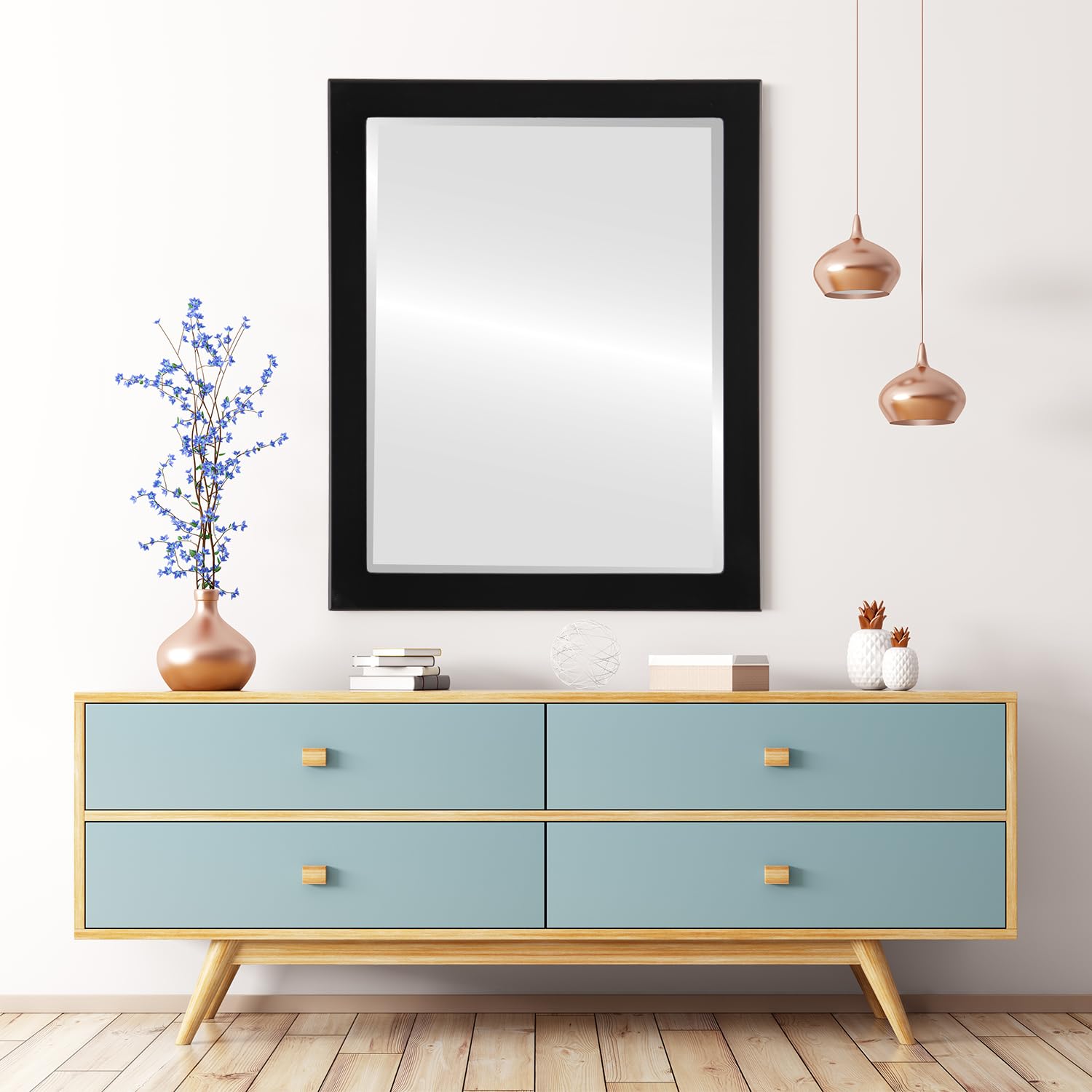 OVALCREST Rectangle Beveled Wall Mirror for Home Decor - Manhattan Style - Matte Black - 20x26 Outside Dimensions