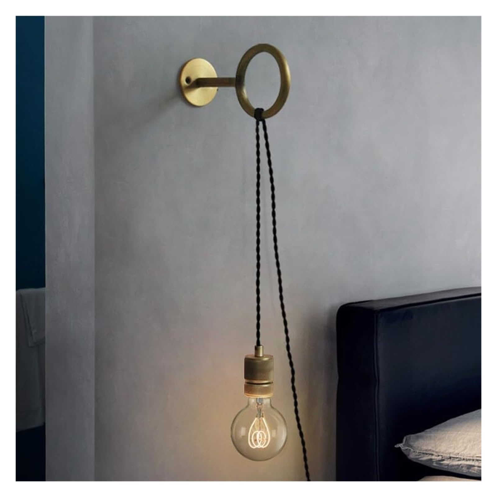 KHUKHU Wall Plug in Hanging Light Fixture Mid Century Modern Wall Sconce Vintage Industrial Farmhouse Wall Lamp Bedroom Wall Mount Light for Living Room Bar Restaurant Bedside(E27 Bulb)