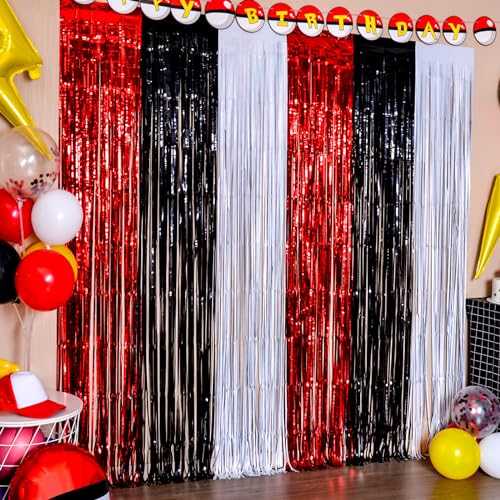 Maga-L Cartoon Monster Birthday Party Supplies,2 Pack Red Black and White Foil Fringe Curtains,...