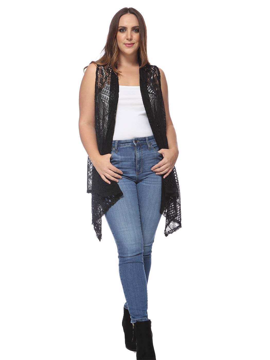 Anna-Kaci Women's Plus Size Bohemian Draped Open Front Crochet Bikini Cover Up Cardigan Vest