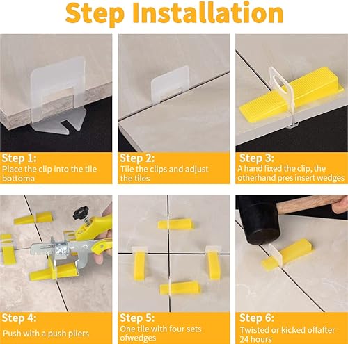 Miniatura 7 de DGSL Sistema de nivelación de azulejos con alicates para azulejos, 300 clips espaciadores de azulejos y 100 cuñas reutilizables, juego