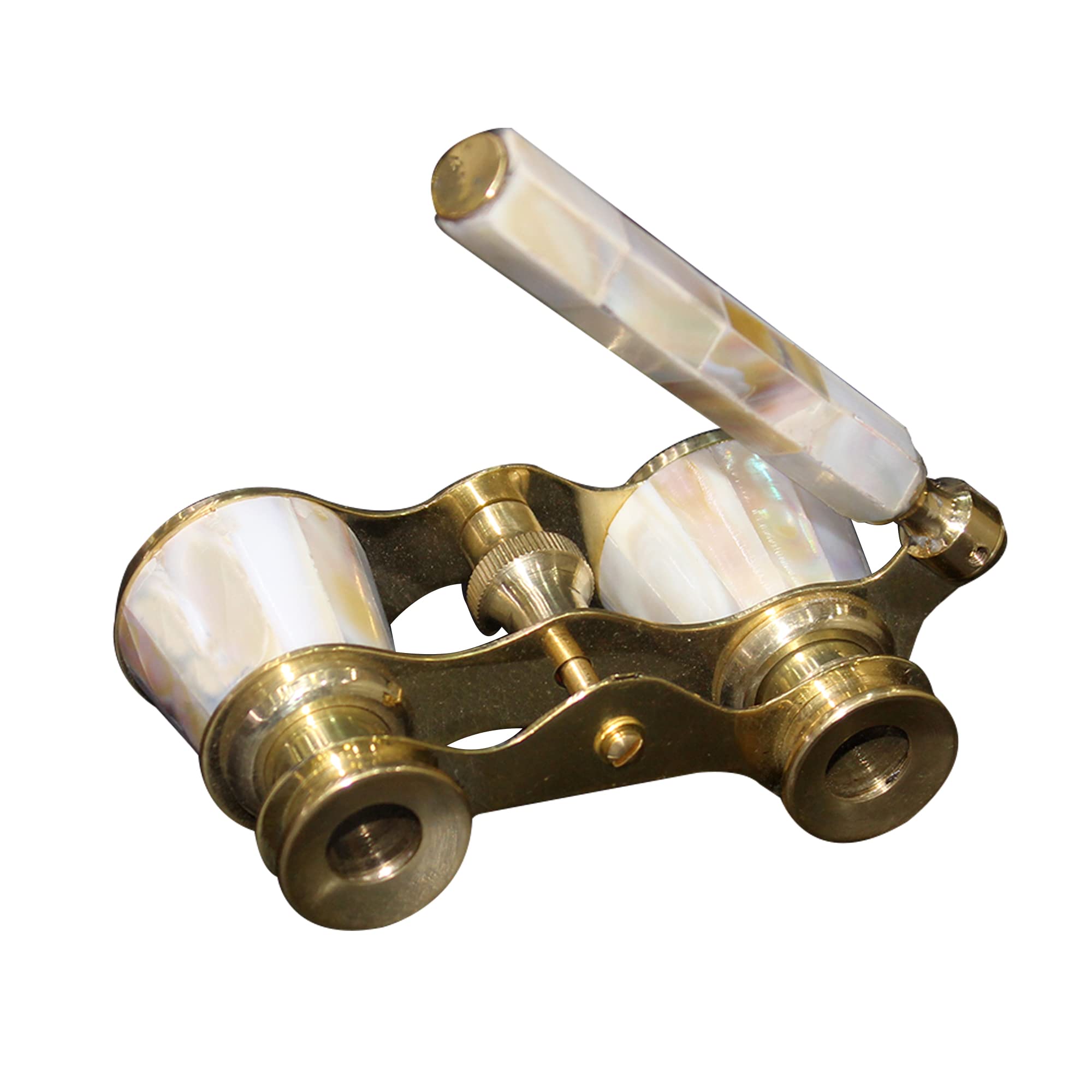 Brass Vintage Design Mother of Pearl Work Binocular with Handle
