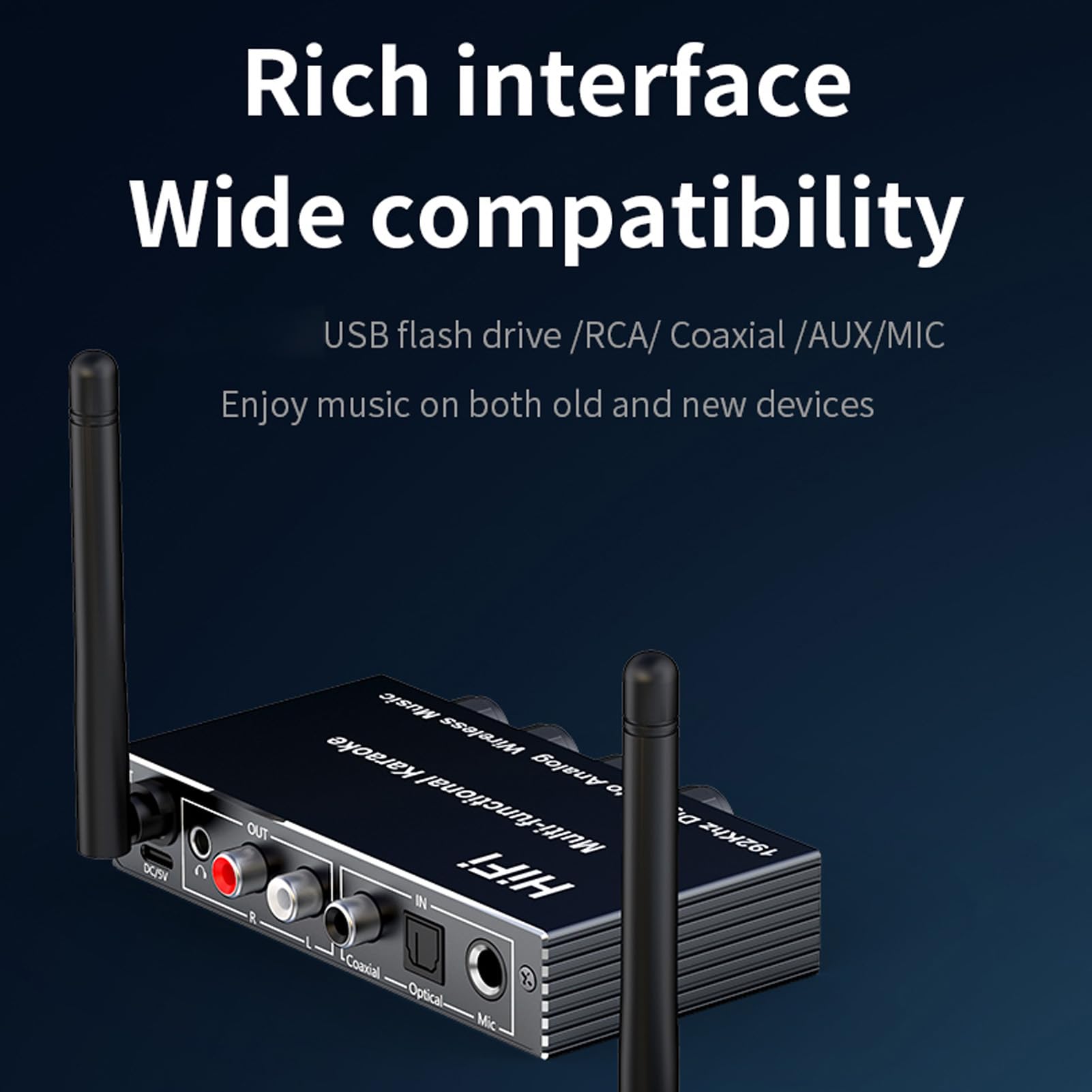 Receptor Bluetooth 5.4 para Estéreo Doméstico, Mezclador Karaoke, Convertidor de Digital Analógico, Soporte Micrófono óptico Coaxial Entrada USB Auxiliar, Salida AUX