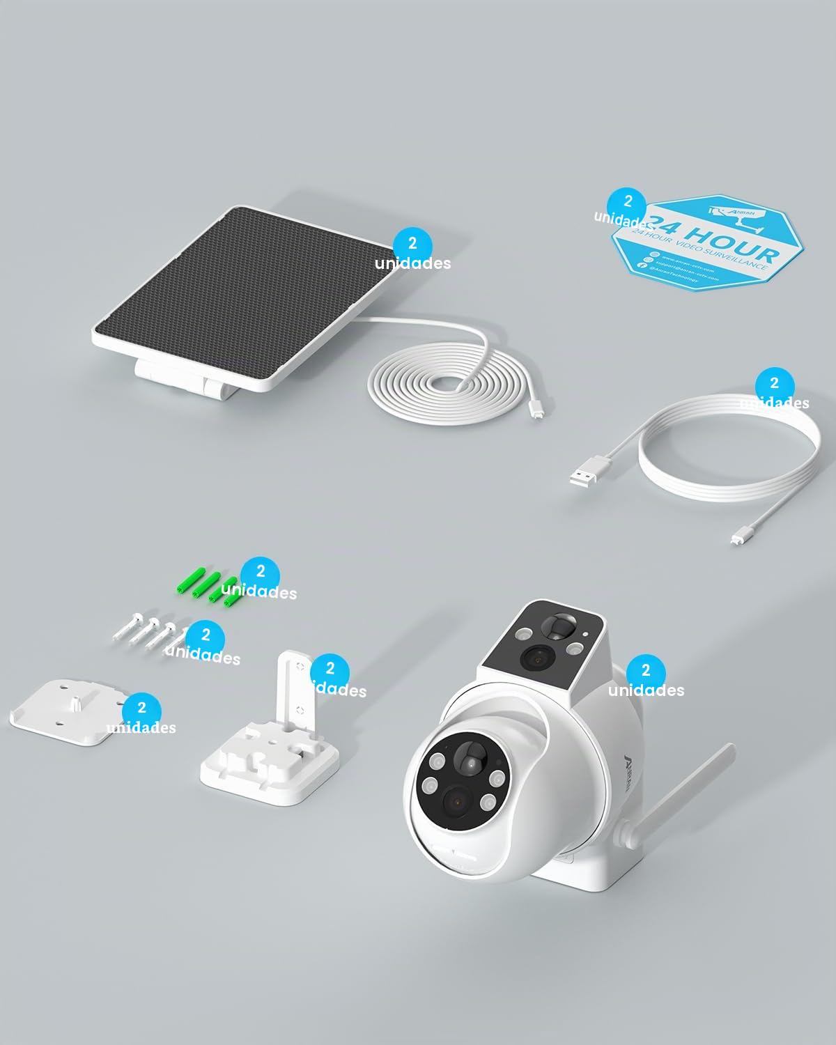 ANRAN 2 En 1 Doble Lente 2K Camara Vigilancia WiFi Exterior, 2Pcs | 360°/180° PTZ Cámara de Seguridad Solar, Visión Nocturna en Color, Detección de Movimiento PIR, Audio Bidireccional