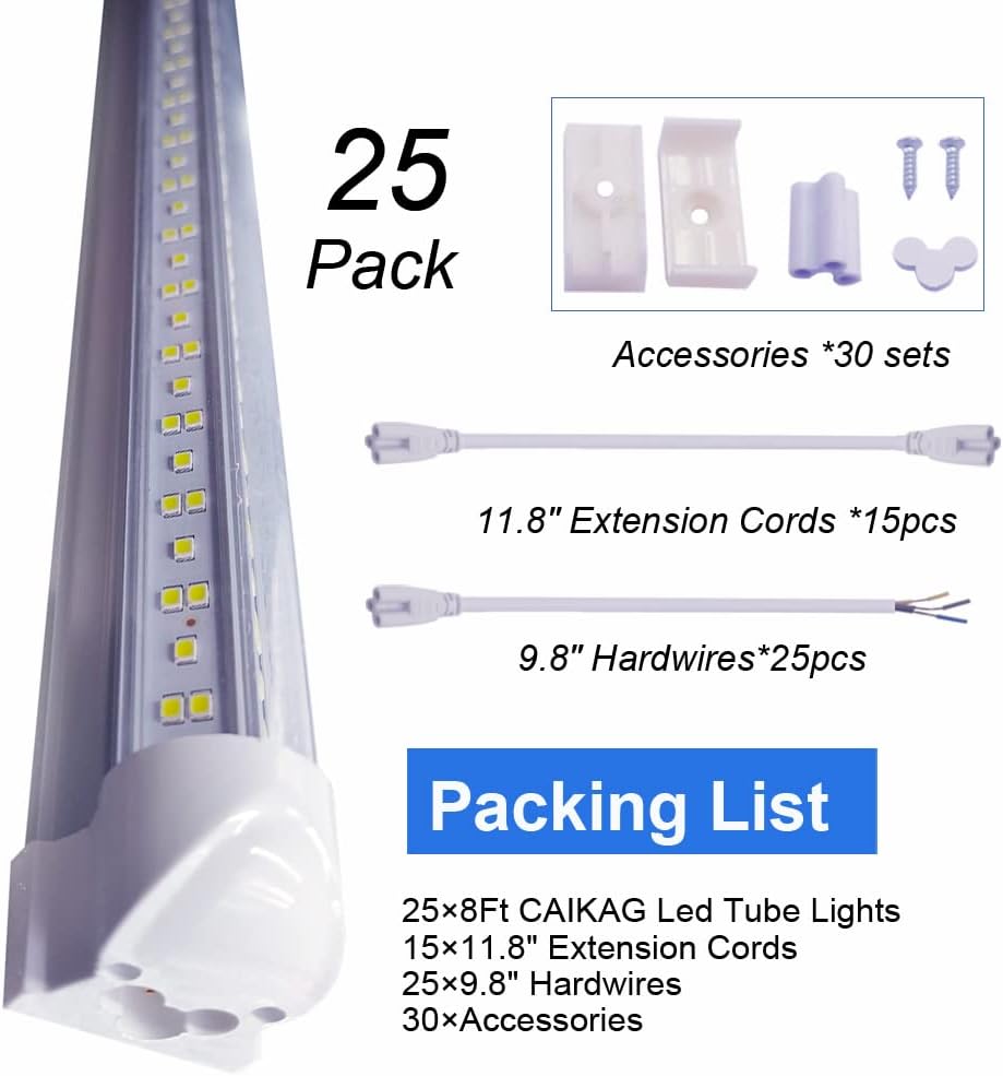 8Ft Led Shop Lights,8 Feet Cooler Door Freezer LEDs Tubes Lighting Fixture,4 Row 144W 18000 lm,V Shape Fluorescent Clear Cover Linkable Surface Mount Light