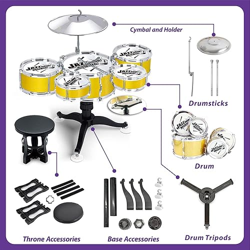 Miniatura 11 de Juego de tambor para niños, instrumento de percusión educativo para niños, juguete estimulante de la creatividad de los niños, juguete de jazz