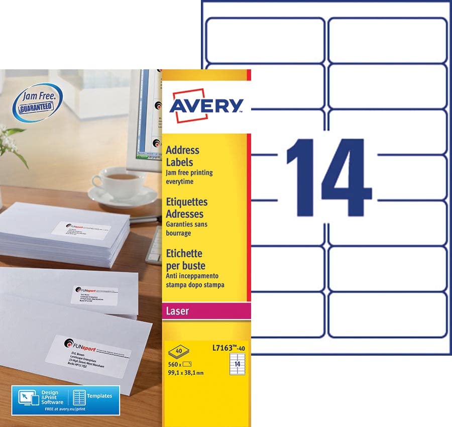 Avery 560 White Laser Address Labels 99.1 x 38.1 mm (L7163-40) Avery, 99,1 X 38,1 mm