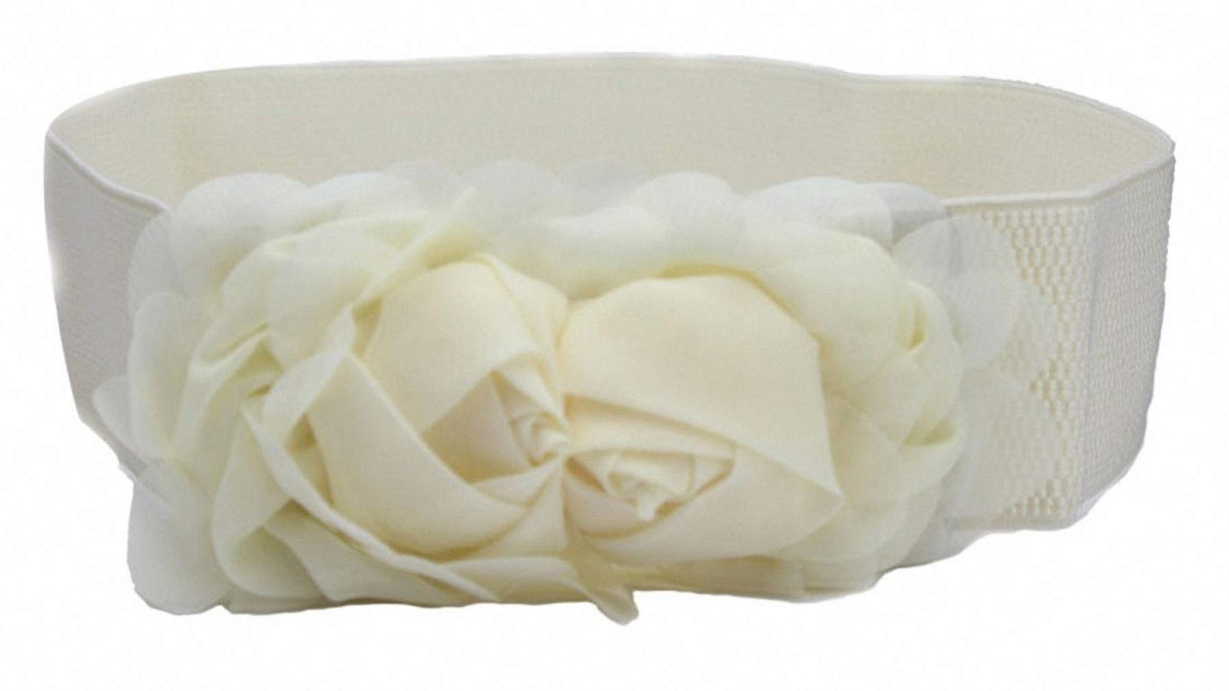 Ulalaza Elastic Flowers Waist Belt Trendy Bow Waistband Stretch Wide Waist Belt for Dress