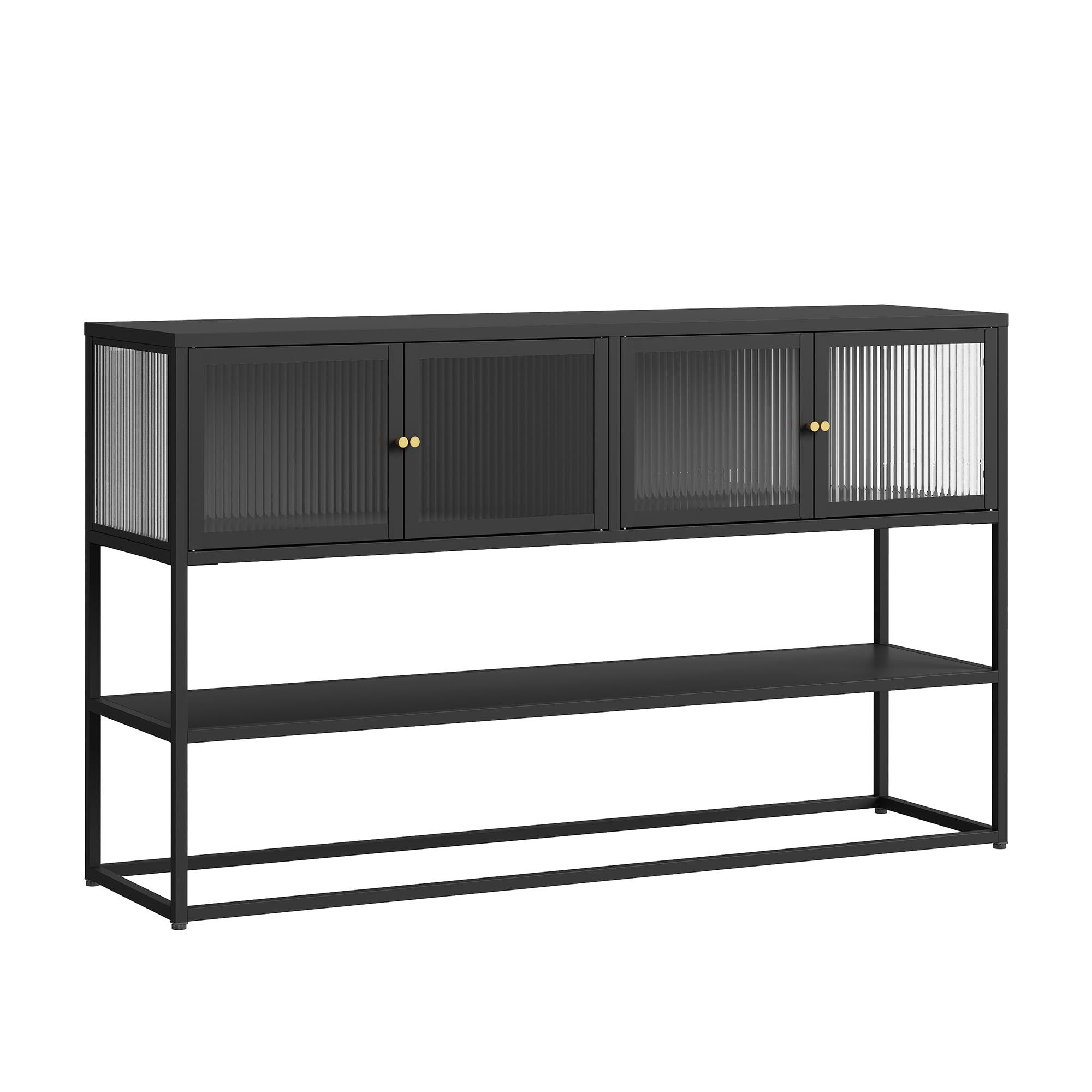 [en.casa] Sideboard Säkylä Vitrine Mehrzweckschrank 150 x 38 x 90 cm Vitrinenschrank mit 4 Glastüren 2 Fächern und 1 Ablage für Wohnzimmer Esszimmer Flur Schwarz