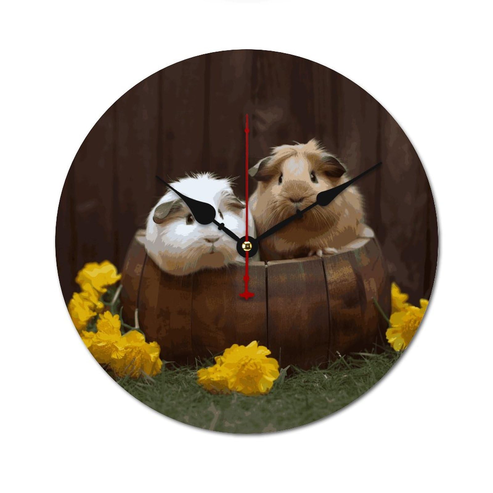 Horloge murale bois moderne sans tic-tac 40cm décorative motif cochon d'Inde