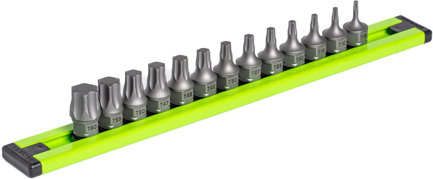 GripEdge |13-PC RPT 1/4'' Drive Low Profile Star Dual Action Driver Set | Includes sizes - T8, T10, T15, T20, T25, T27, T30, T40, T45, T47, T50, T55 & T60 | Includes Premium Aluminium Rail |