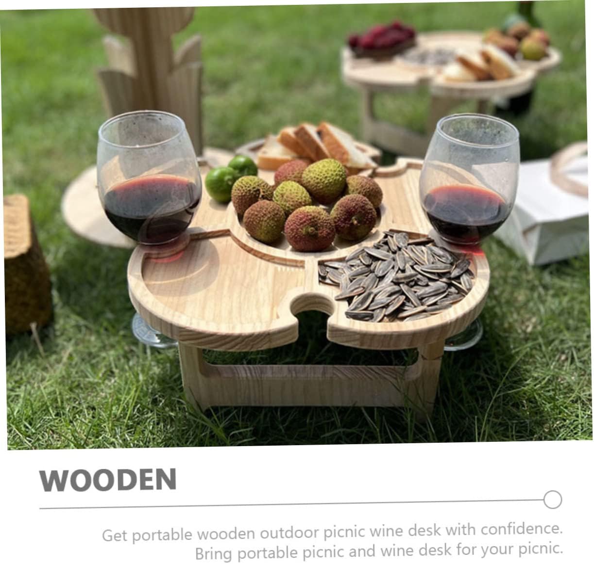 YARNOW Portable Wooden Folding Wine Table Multi-Function Outdoor Picnic Desk for Wine Fruit Storage for Beach Camping and Gatherings Compact Design Wood Construction