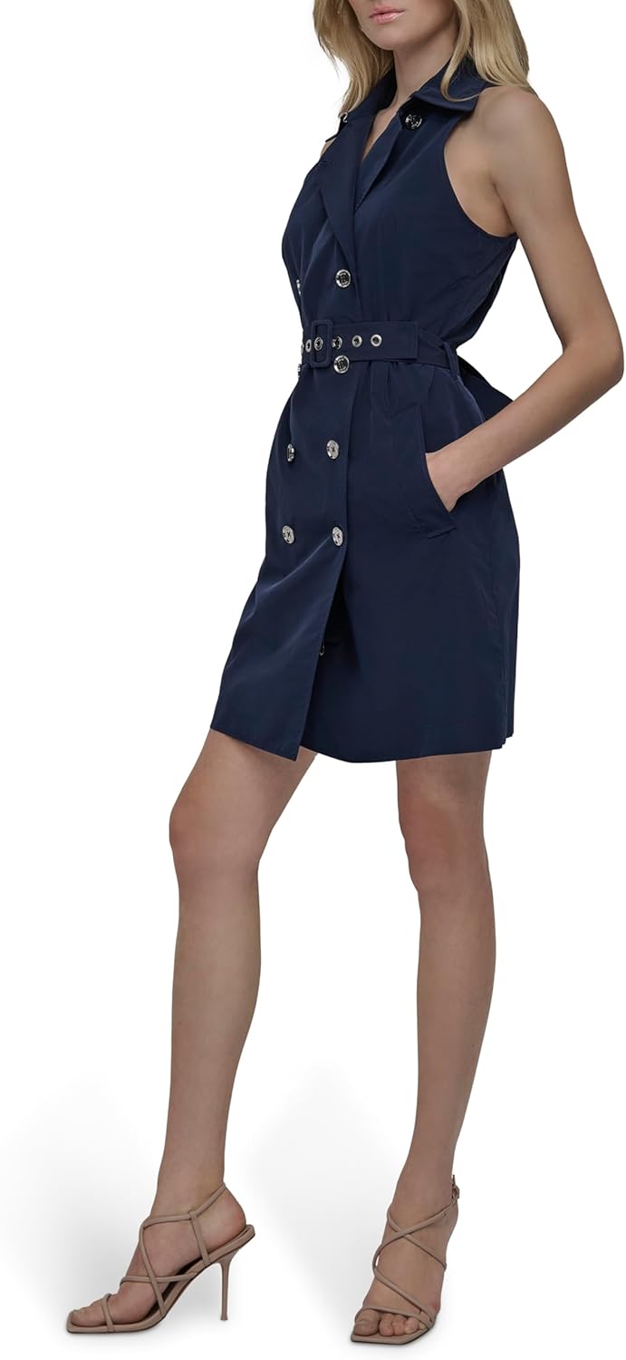 DKNY Women's Sleeveless Collared Neck Dress with Removable Belt with Grommets - Image 3