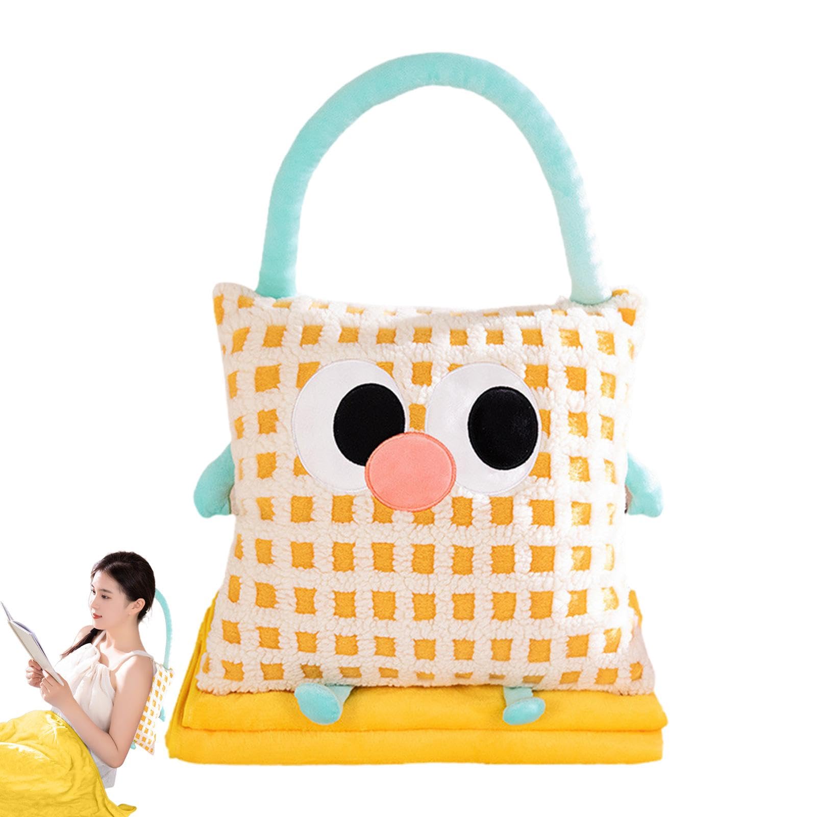 Pillow Blanket | 2 in 1 Cute Big Eyes Nap Blanket | Travel Blanket Pillow | Multifunctional Thickened Car Cushion | Convert Pillow Cushion to Blanket for Sofa Bedroom