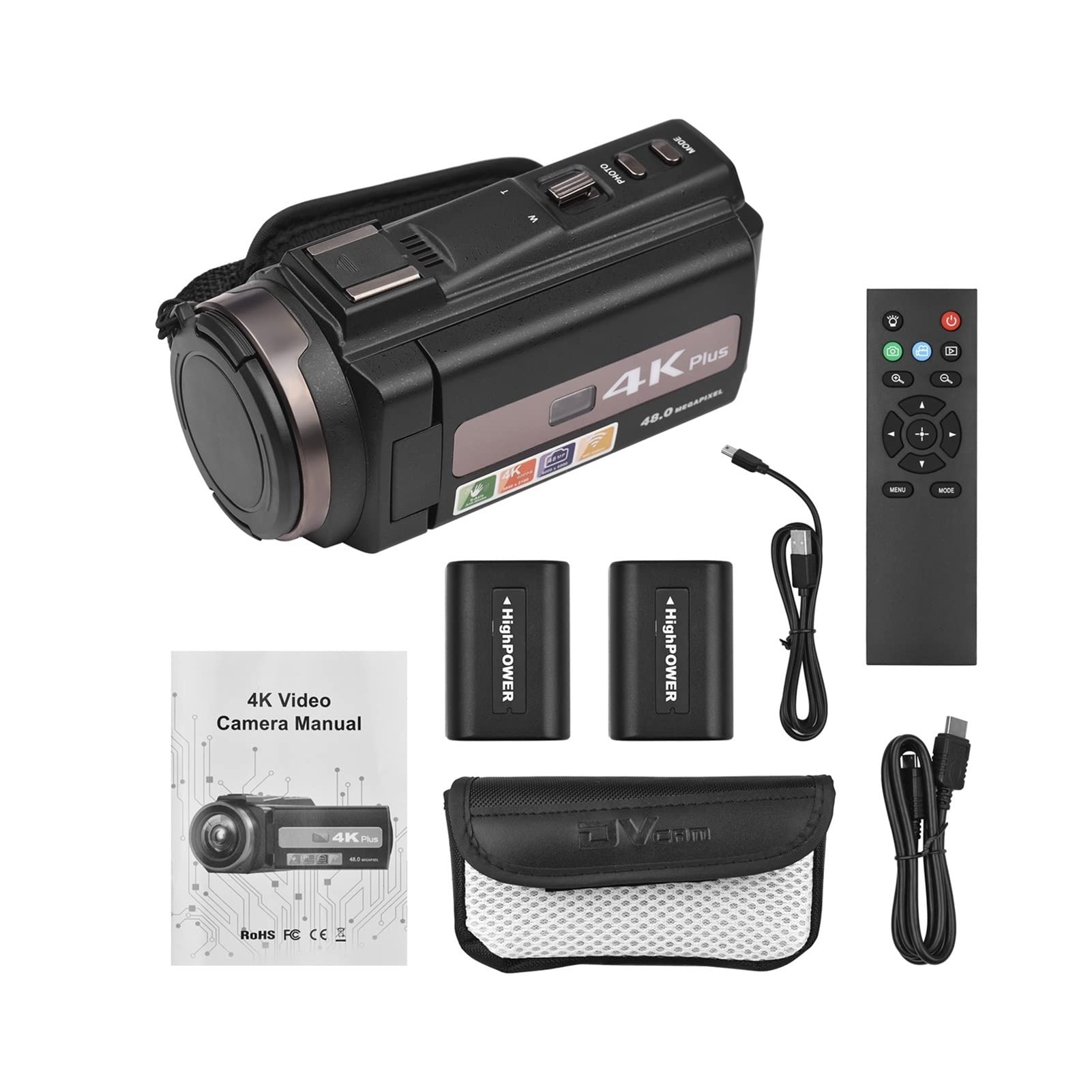 Registratore con fotocamera digitale Camcorder for videocamera digitale WiFi 4K / 60FPS 48MP Registratore videocamera con 16x Zoom 3 pollici Batterie touchscreen Telecomando