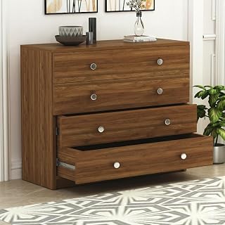 DesignFit Engineered Wood 4 Drawer Chest of Drawers | Wooden Storage Cabinet Organizer for Bedroom, Living Room & Kitchen | Multipurpose Organizer for Clothes, Books, Toys & Essentials (Walnut Finish)