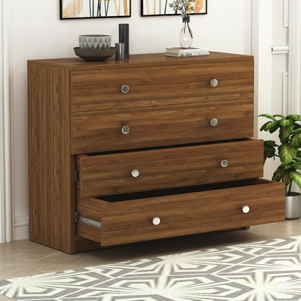 DesignFit Engineered Wood 4 Drawer Chest of Drawers | Wooden Storage Cabinet Organizer for Bedroom, Living Room & Kitchen | Multipurpose Organizer for Clothes, Books, Toys & Essentials (Walnut Finish) discount deal