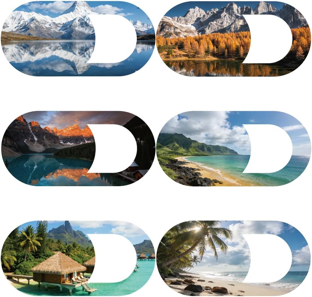 6Pcs 6 Styles Scenery Laptop Camera Cover Slide Beach Privacy Guard Accessories, Phone Front Camera Blocker 0.04 Inch Ultra Thin for Desktop Computer Tablet Notebook Mini PC Office Use