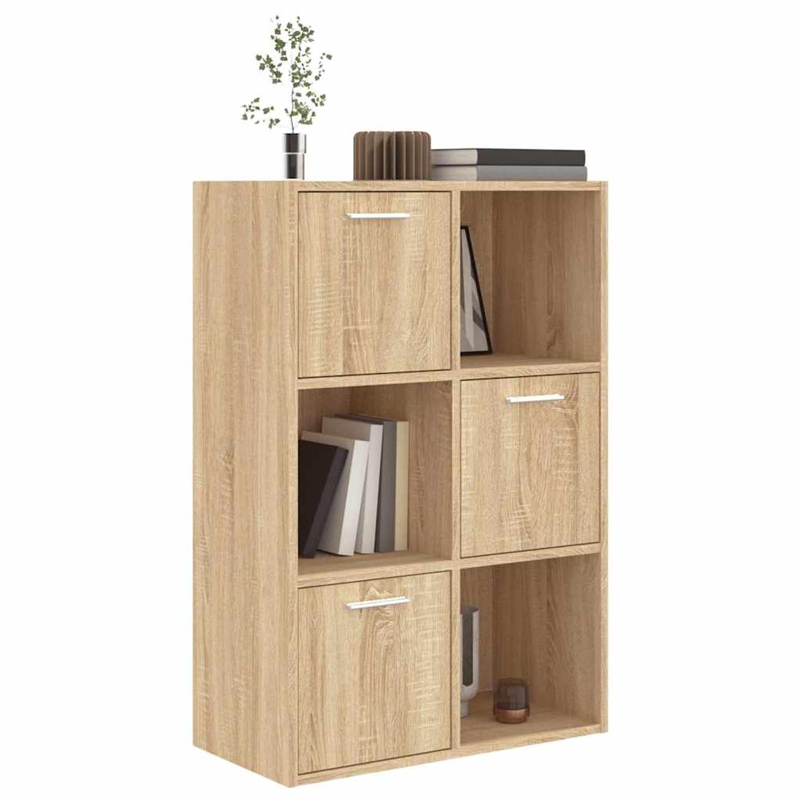 Tidyard Armadietto Rovere Sonoma 60x29,5x90 cm in Legno Multistrato 3 Ripiani Aperti e 3 con Ante per Ufficio 801137