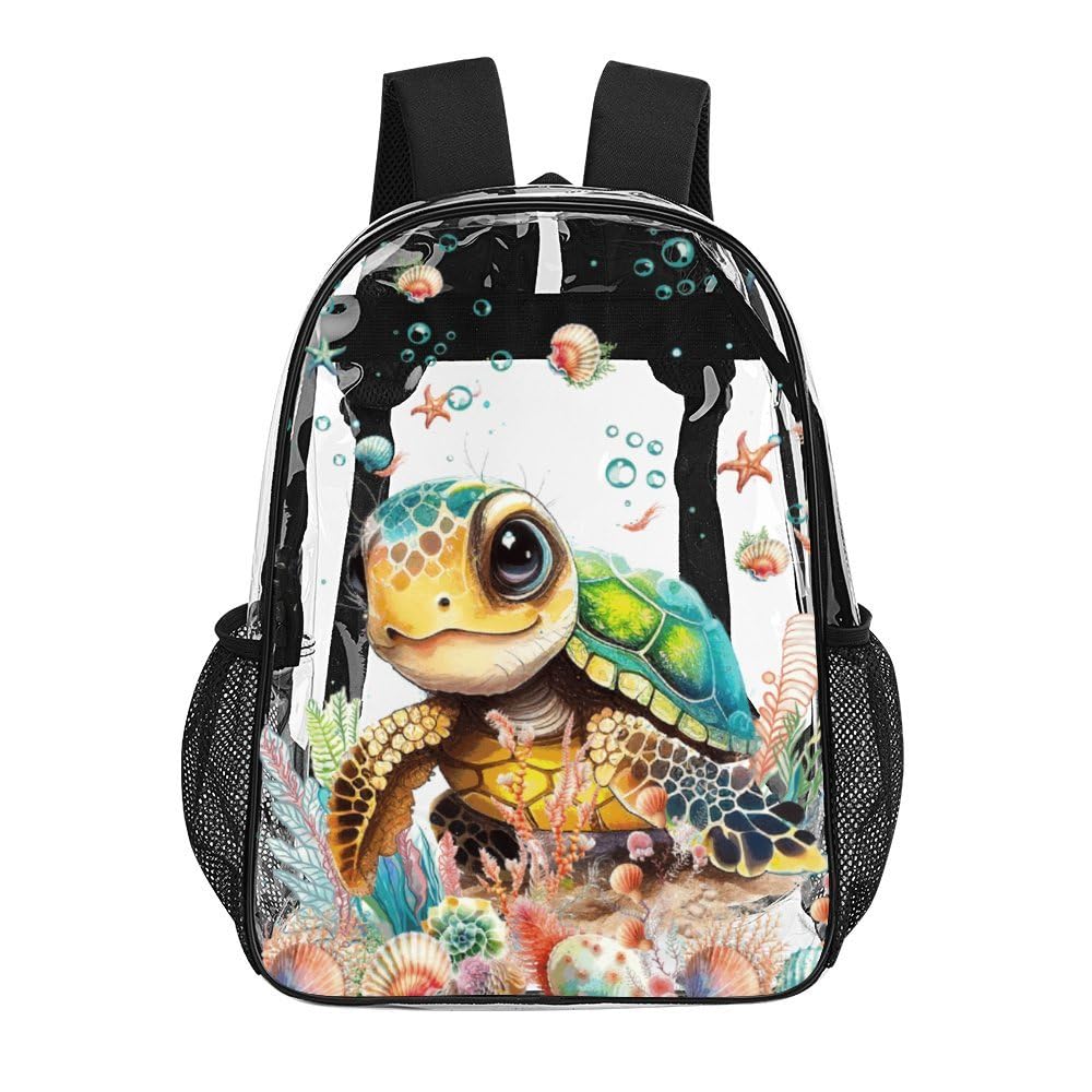 ZCJB-WSRY Turtle Clear Backpack Heavy Duty for Girls Kids Boys Women Men - Large Cute PVC Sea Turtles Theme Printing Transparent Backpacks for Schools