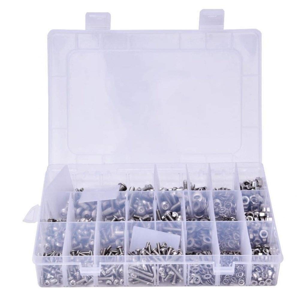 Cap Set 1105pcs M3 / M4 / M5 de Cabeza troncocónica Hueca Hexagonal Tornillo, Tuerca Tornillo de Cabeza Hexagonal Plana Arandela Dividida Surtido Kit Caja de almacenaje