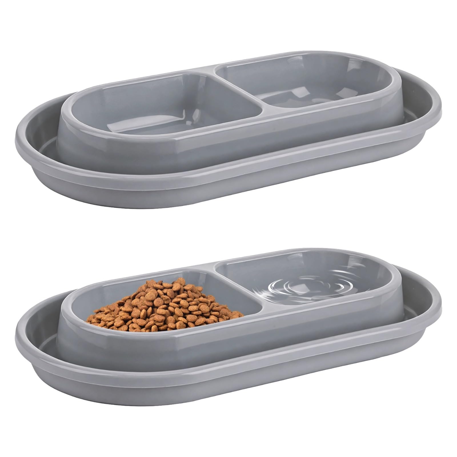 Lot de 2 gamelles pour Chien et Chat, Double Bol pour Nourriture et Eau, Grand bac avec barrière périphérique, PP Facile à Nettoyer, pour Usage Quotidien, Limite Les débordements