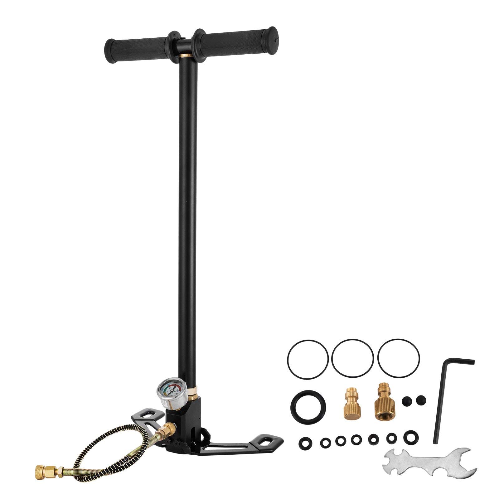 VEVOR Pompa do stóp 0-4,500 psi 0-40MPa pompa powietrza do stóp 8 mm czarna 50 cm x 25,4 cm x 63 cm ciśnieniomierz pompka inflator powietrza do pistoletów pistoletowych do opon samochodowych i