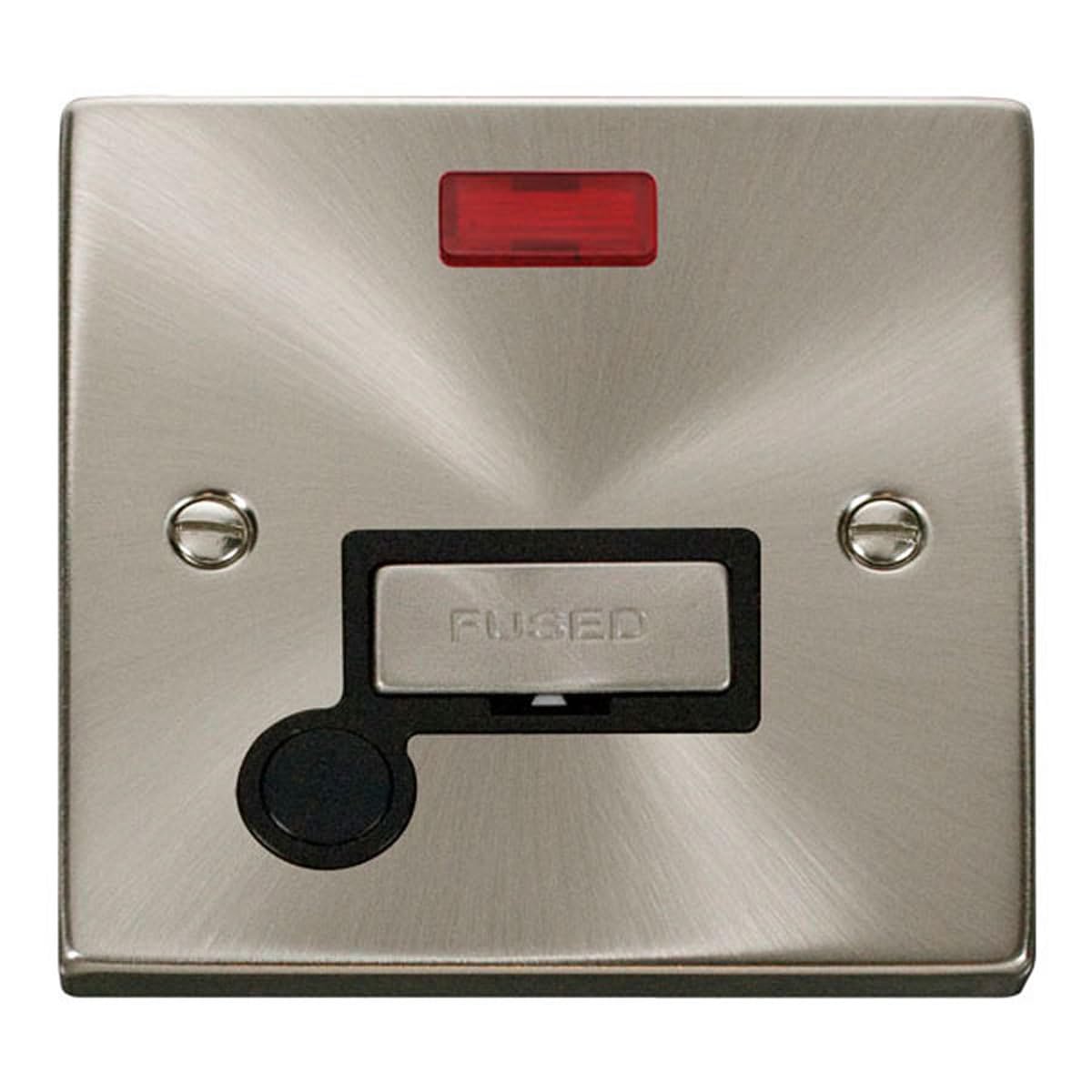 Click Satin Chrome Satin - Brushed Chrome 13A Fused Ingot Connection Unit With Neon With Flex - Black Insert
