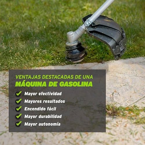 GREENCUT GGT650X-1 - Desbrozadora de Gasolina 65cc 4,9CV, Potente, Motor 2 Tiempos, Manillar Doble, Cabezal de Hilo, Disco de Corte y Arnés de Seguridad, para césped Alto, Maleza y Terrenos Difíciles