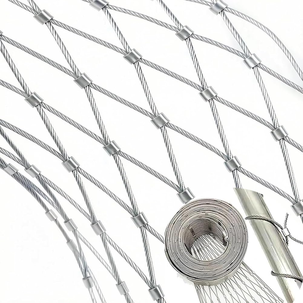 Stainless Steel Wire Rope Mesh, Flexible Cable Security Mesh Net, 3.1 Inch Opening Cable Wire Mesh Netting, Balcony Protection Net,Animal Fence(Silver-1.5mm,1.2x3m)