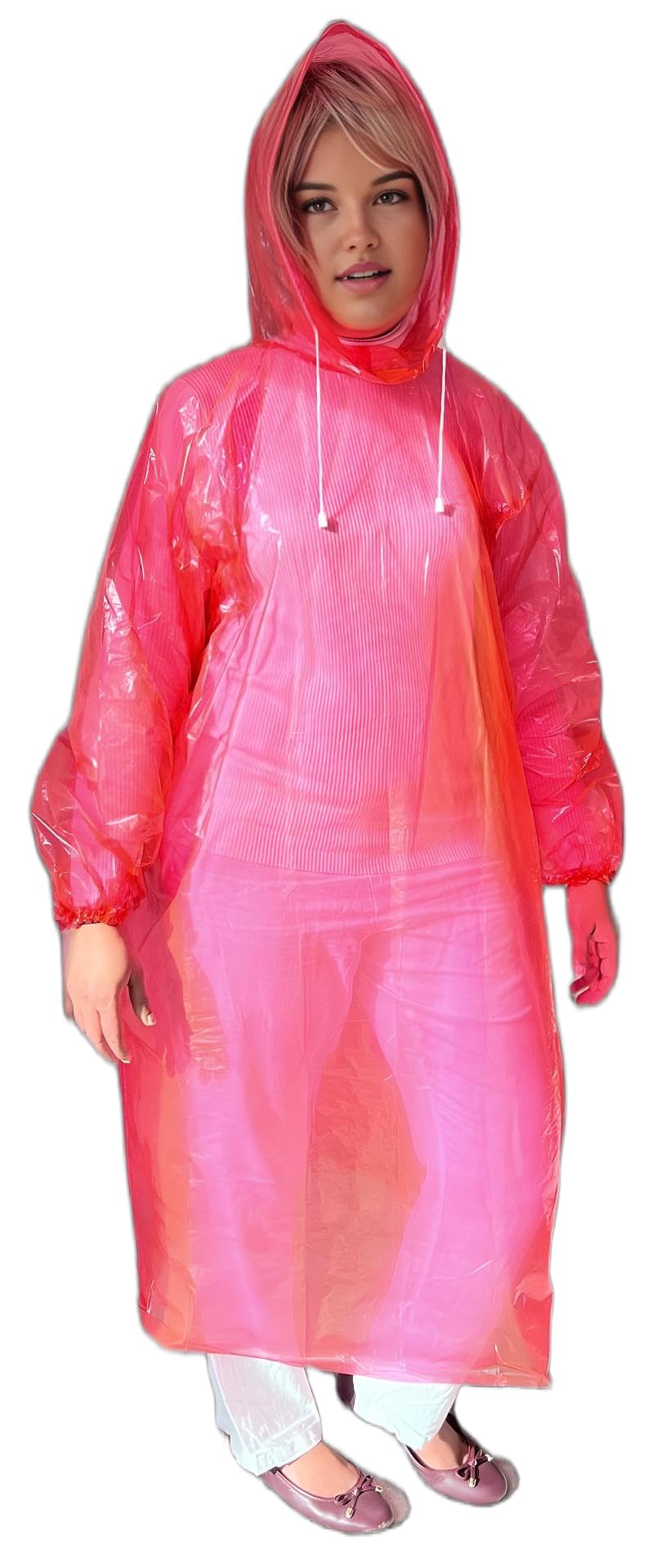 Start And Drive Ltd Unisex 1Pcs Red Poncho Rain Coat Long Sleeve Waterproof Plastic Adult Size Disposable Ponchos With Hoods Emergency Raincoats (Uk, Alpha, One Size, Regular, Regular, )