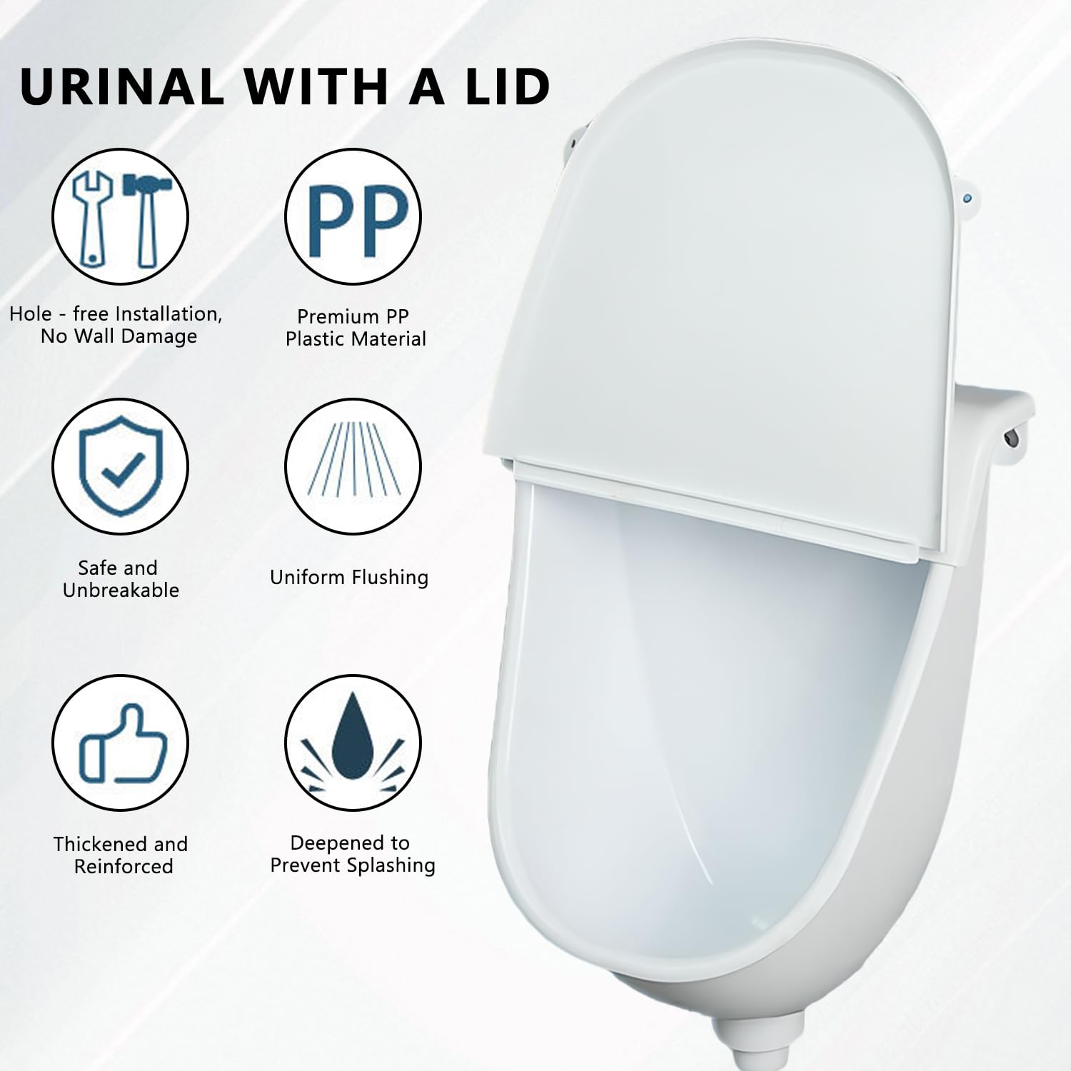 Orinal de plástico con tapa, Orinal para hombres montado en pared pissoir WC set, Orinal sin perforar para casa, garaje, jardín, camping y construcción Blanco
