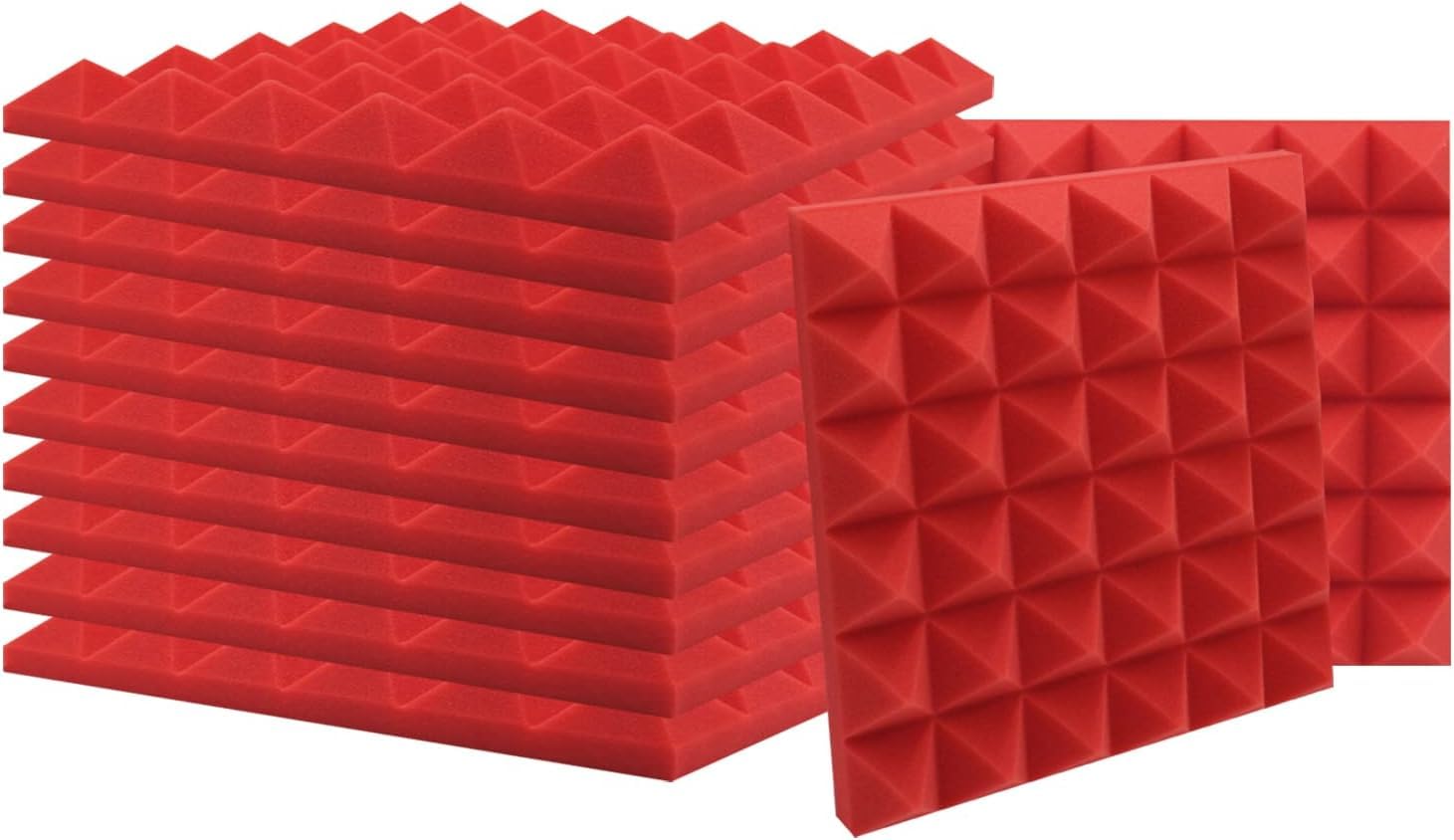 SK Studio 12 Pezzo Cuneo Fonoassorbenti Isolanti Studio Acustici Parete Piastrelle Pannelli coefficiente di insonorizzazione 30x30x2.5cm, Rosso