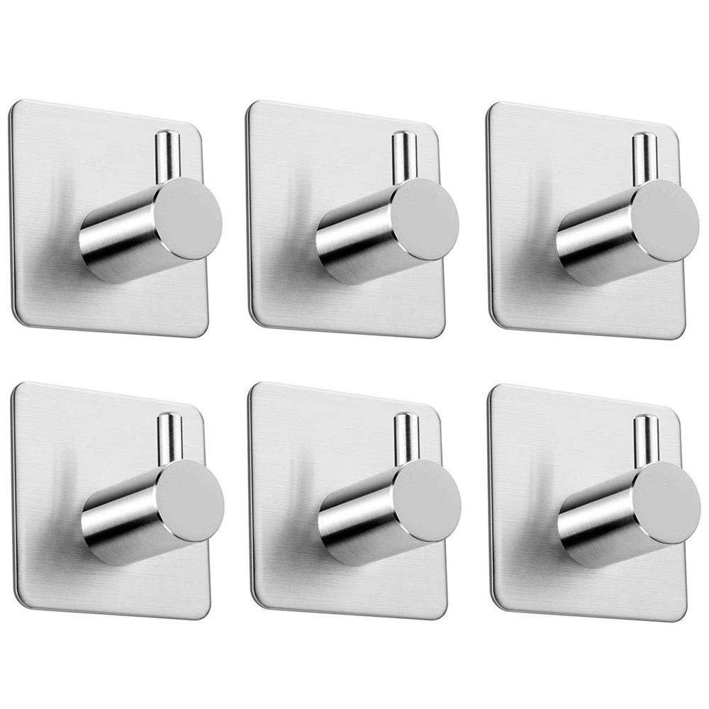 DELTAHOME Paslanmaz Çelik 6 adet Topuzlu Banyo Askısı Havluluk Havlu Askılık inox - kendinden yapışkanlı