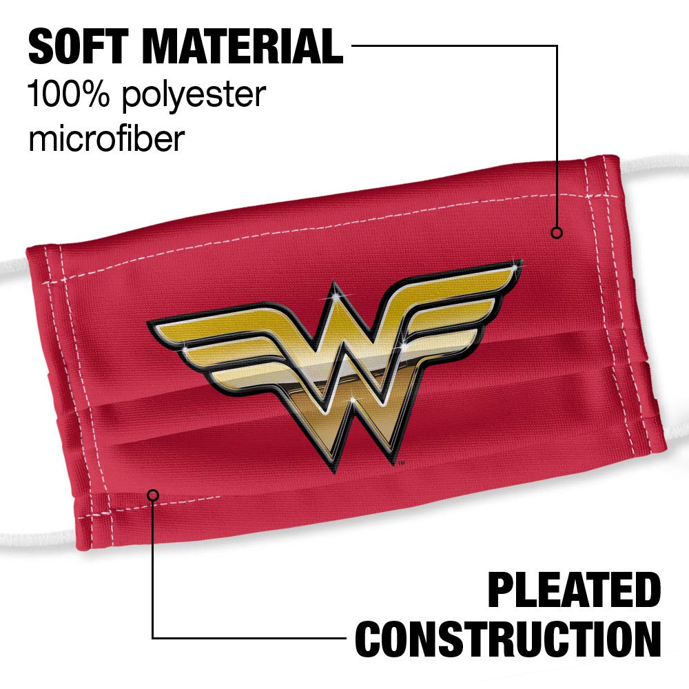 Popfunk Wonder Woman Golden Logo 1-Ply Reusable Face Mask Covering with Adjustable Nose Wire, Unisex