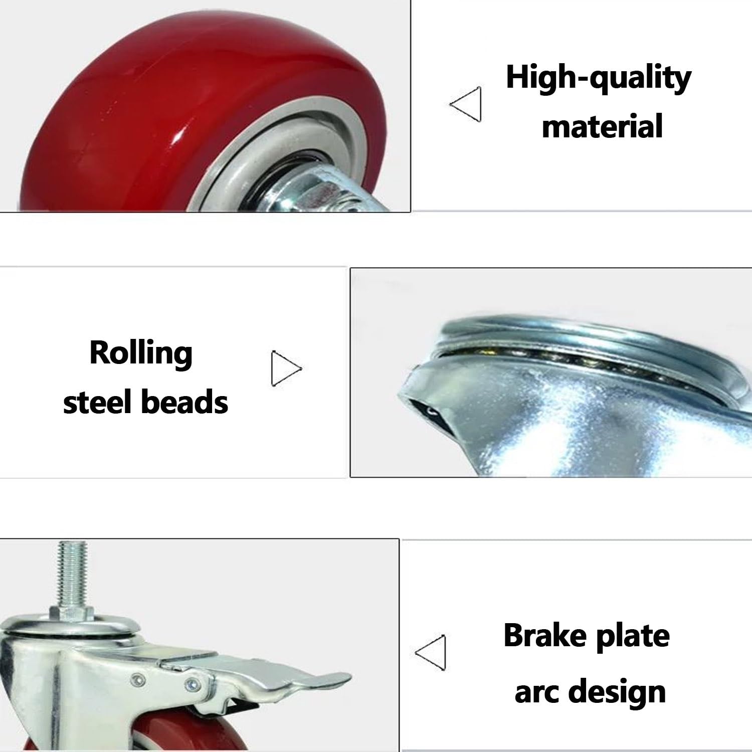 75/100/125mm Lenkrollen, M12 M16 M20 Gewinde Industrielle Rollen, 4pcs PU Rollen mit Bremse, Maximale Tragfähigkeit 560kg, for Geräte/Möbel/Trolley(3inch,M16*60)