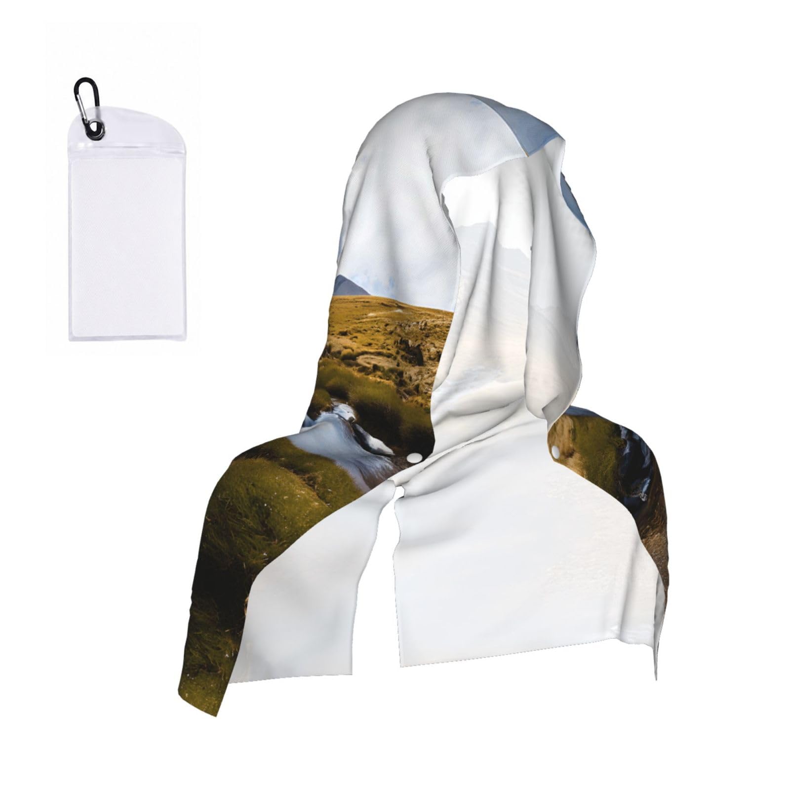 WXWJSHMGC Mountain Waterfall Print Cooling Hoodie Towel, Cooling Towels For Neck And Face Sun Protection Instant Cool Hoodie(Sport/Camping/Work Out/Hot Weather)