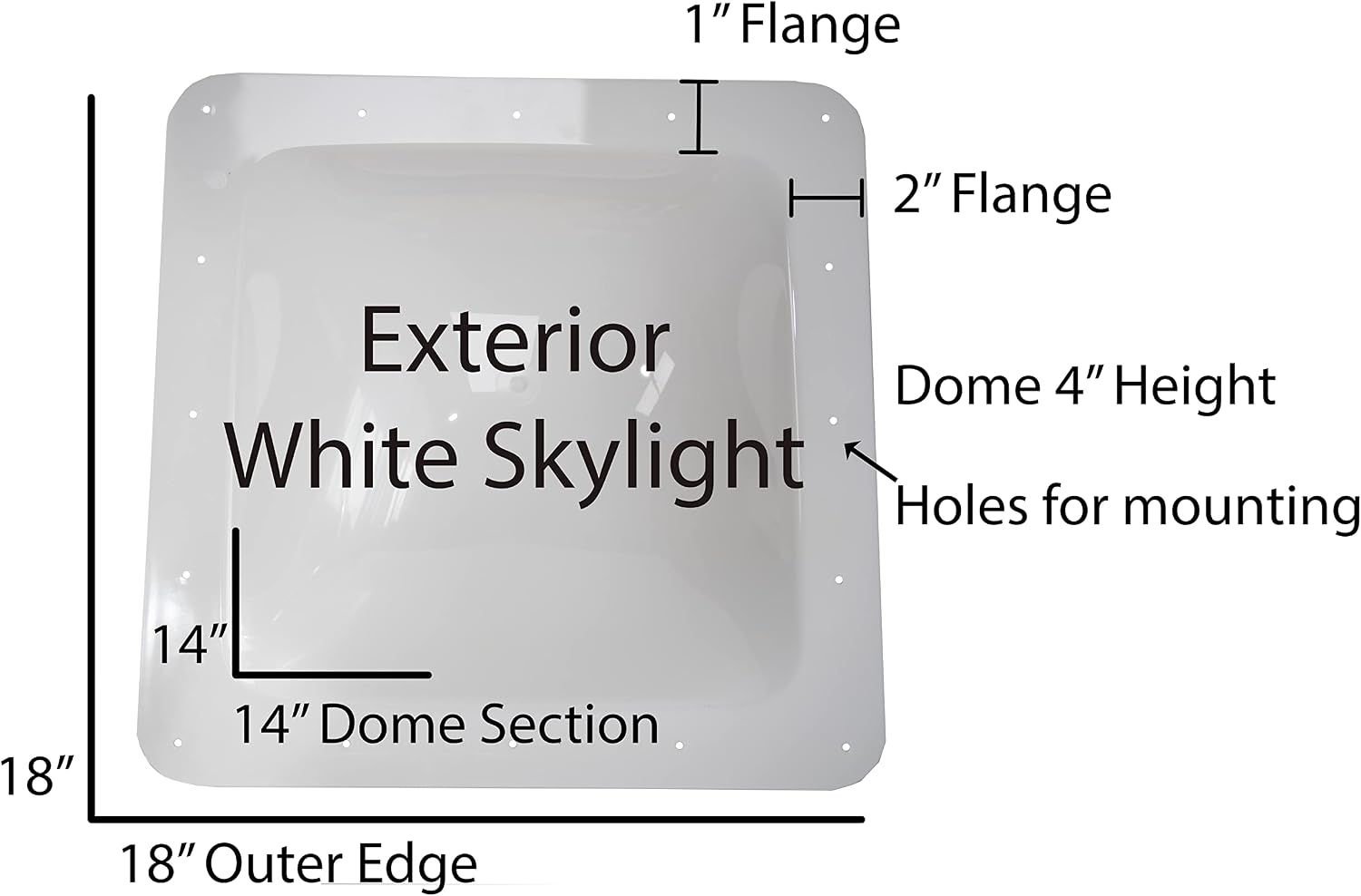 classAcustoms Premium Heavy Duty RV Camper Trailer Skylight - 18 x 18 OD / 14 x 14 ID White | Polycarbonate | Milky White Color