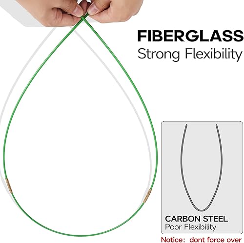 Miniatura 6 de FTIHTRY 45FT Fiberglass Running Electrical Wire Cable Glow Rods Wire Pulling, Fish Rods Electrical Kit with 8 Different Attachments and Fish Tape