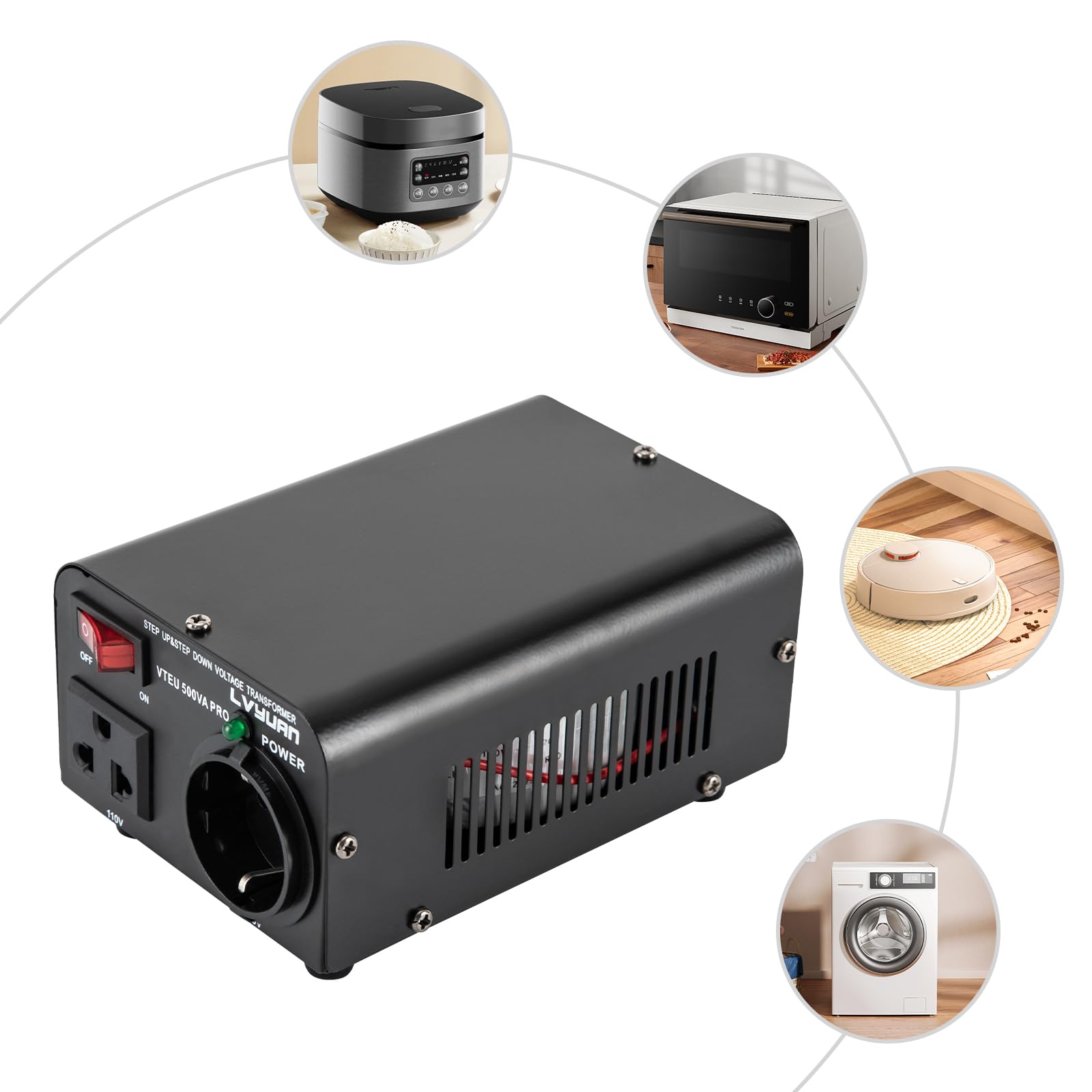 Transformator napięcia z metalu ze wskaźnikiem LED, wtyczka adapter transformator mocy adapter sieciowy adapter prądu podróżnego transformator prądowy w: 110 V lub 220 V wyjście: 110 V i 220 V