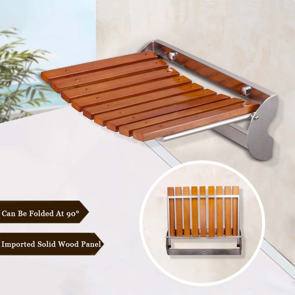 Wall Chair Taburete De Ducha De Pared, Asiento De Ducha Plegable De Madera Silla De Ducha, Base De Acero Inoxidable 304 Taburete De Asiento De Ducha Antideslizante for Personas Mayores Y Discapacitada