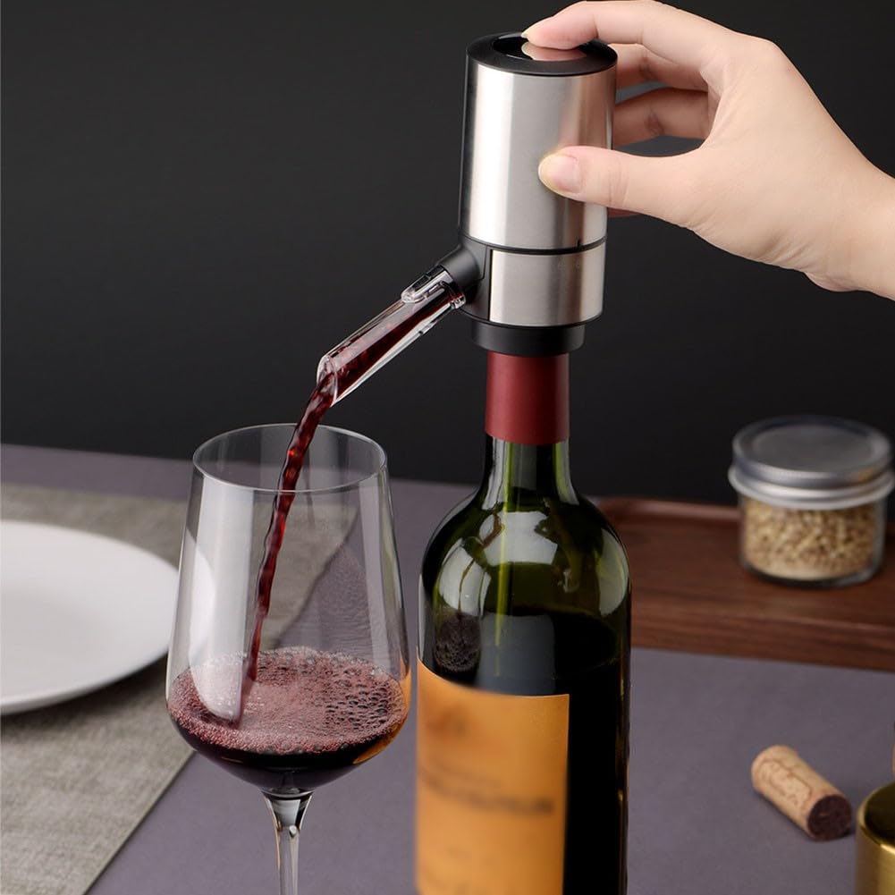 Aérateur de vin électrique automatique en acier inoxydable acrylique Décanteur rapide pour bar, fête, cuisine, noir argenté