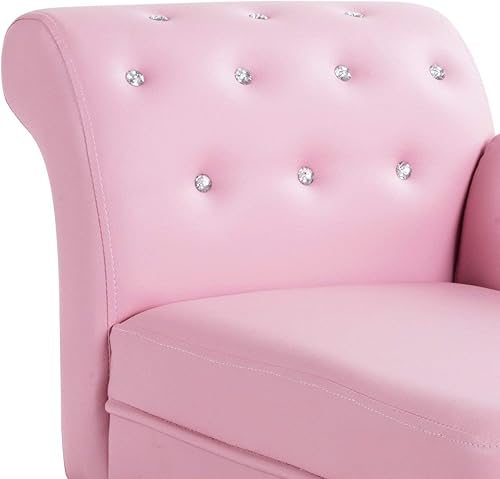 Miniatura 9 de Costzon Sofá para niños, 2 en 1, sofá doble de princesa con superficie de piel sintética, reposabrazos para habitación de niños, sofá suave de